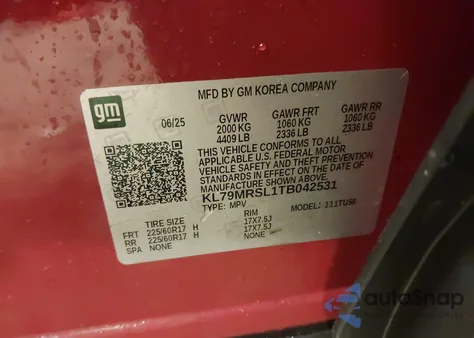 2026 Chevrolet Trailblazer Awd Lt z USA, uszkodzony, nr VIN KL79MRSL1TB042531